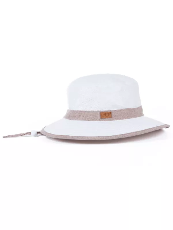 Chapeau protection solaire Bord de mer blanc et vieux rose- Soway