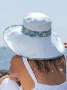 Chapeau à large bord pour protection solaire blanc et turquoise - Soway