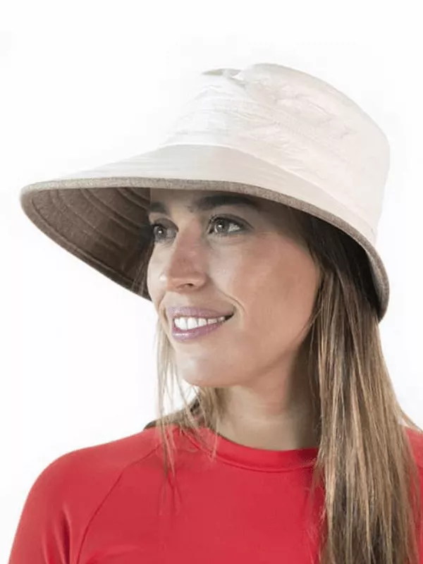 Casquette large visière pour protection solaire beige et cognac - Soway